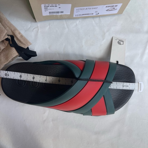 GUCCI Womens Green  Red Rubber 627820 Web Strap Slide Sandal Size 39 US 9 $450 - Picture 8 of 11